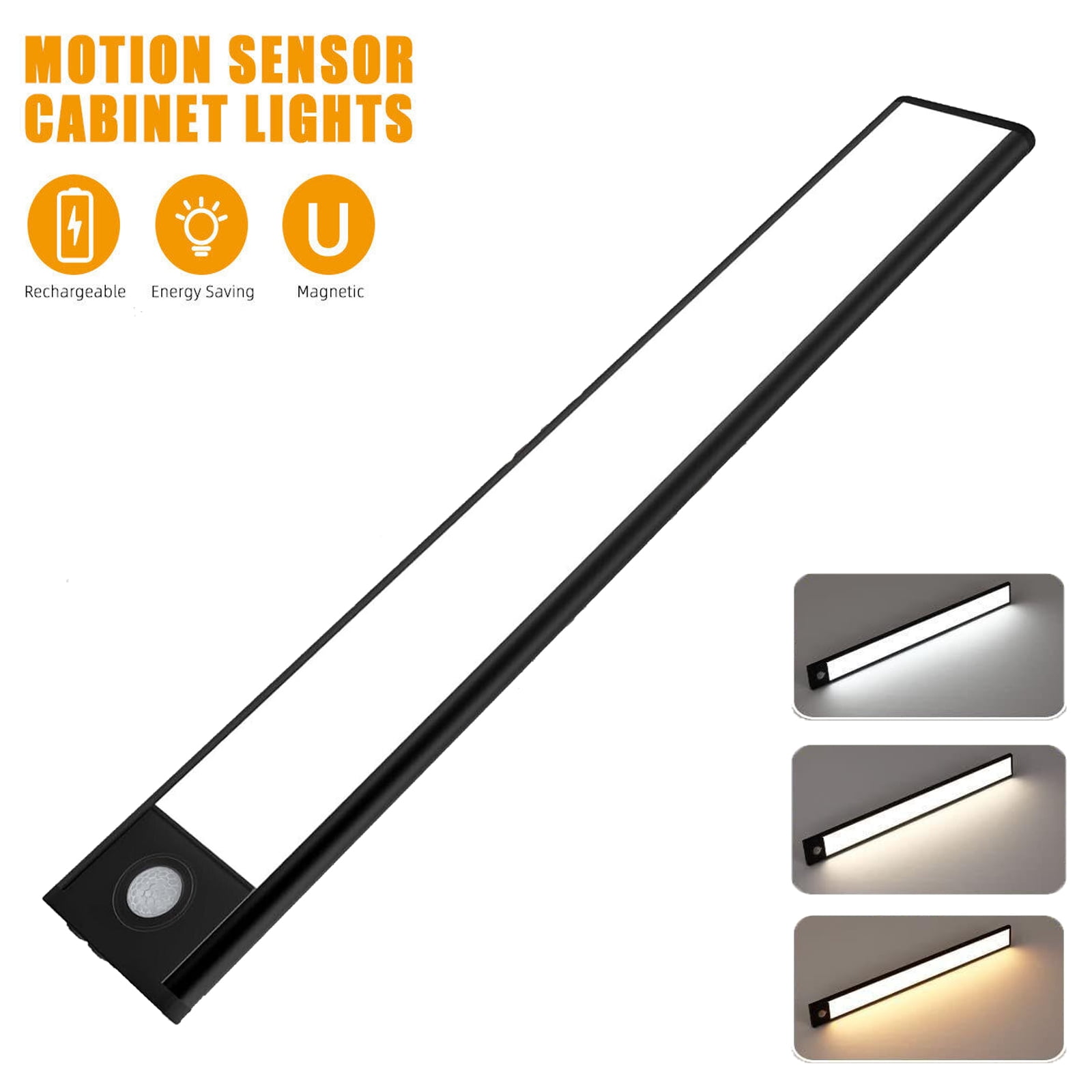 1 Pack Motion Sensor Under Cabinet Lights Indoor 12 Inch Rechargeable Under Cabinet Lighting Lights for Kitchen, Battery Powered 60 LED Stair Wall Closet Light Wireless Indoor - Black