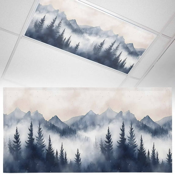 1 Pack Mountain Landscape Peak Fluorescent Light Covers for Ceiling Lights Forest Tree Silhouette Magnetic Ceiling Light Covers Overhead Light Filters for Office Classroom Home