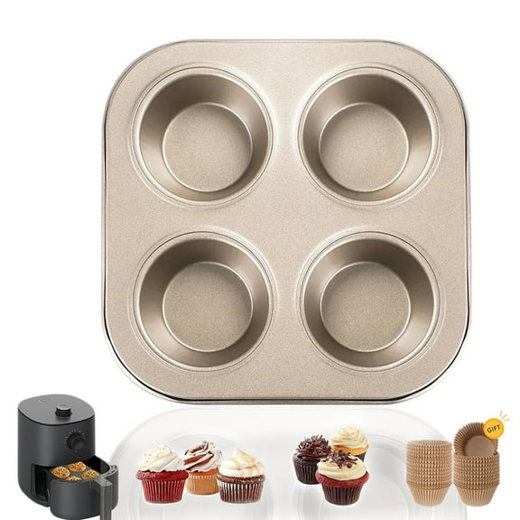 1 Pack Muffin Top Pan with 100 Pcs Cupcake Liners, 4-Cup Hamburger Bun Pans, Large Pies Pan, Non-Stick Bakeware for Eggs, Cornbread, Small Cake Layers and Drop Cookies