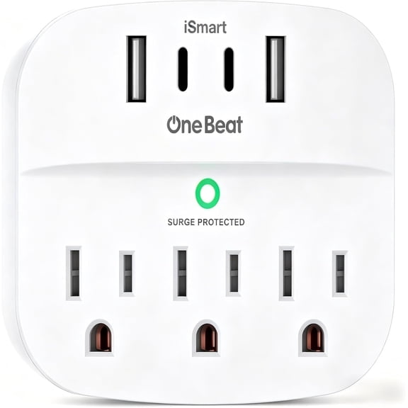 1 Pack Multi Plug Outlet Splitter, 490J Surge Protector Outlet Extender with 3 AC Outlets and 4 USB Wall Charger (2 USB C Ports), Small Adapter for Dorm Room and Travel Essentials, ETL Listed, White