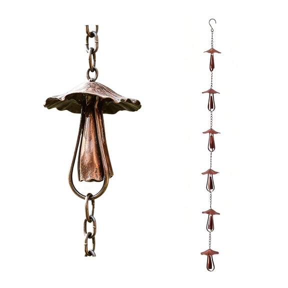 1 Pack Mushroom Metal Bell Rain Chains for Gutters Chain Downspout  4.26 ft Rain Catcher Chain, Decorative Rainchain Outdoor Downspouts