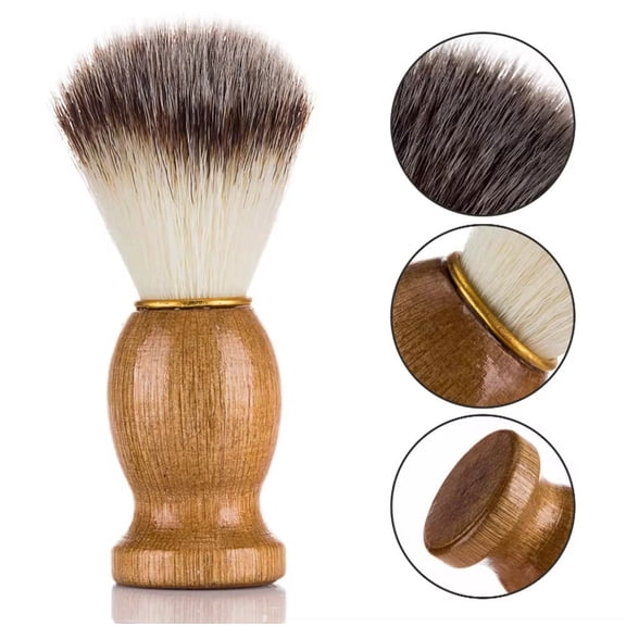 1-Pack Wood Handle Beard & Mustache Brush, Synthetic Nylon Bristle Grooming Brush for Men, Wet Shaving Lather Brush + Facial Hair Styling Tool TIKA
