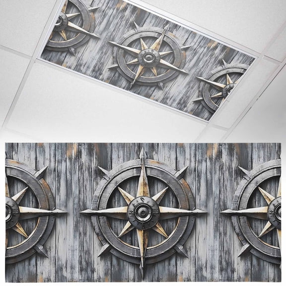 1 Pack Nautical Compass Fluorescent Light Covers for Ceiling Lights Vintage Compass Directions Magnetic Ceiling Light Covers Overhead Light Filters for Office Classroom Home