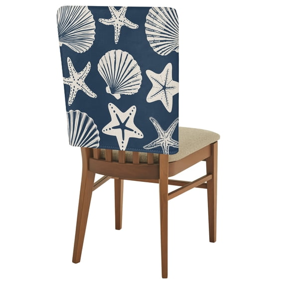 1 Pack Navy Blue Coastal Chair Back Covers Starfish Shell Ocean Nautical Stretchable Removable Chair Slipcovers Washable Seat Covers for Dining Room Kitchen Restaurant 19 x 18 Inch