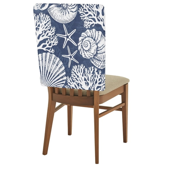 1 Pack Navy Blue Coastal Starfish Chair Back Covers Beach Nautical Coral Shell Summer Stretchable Removable Chair Slipcovers Washable Seat Covers for Dining Room Kitchen Restaurant 19 x 18 Inch