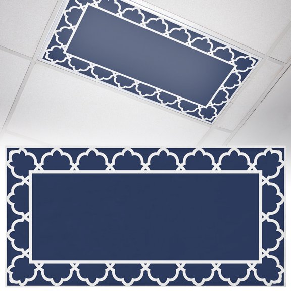 1 Pack Navy Blue Fluorescent Light Covers for Ceiling Lights Geometric Blue Morocco Printed Border Modern Rustic Magnetic Ceiling Light Covers Overhead Light Filters for Office Classroom Home