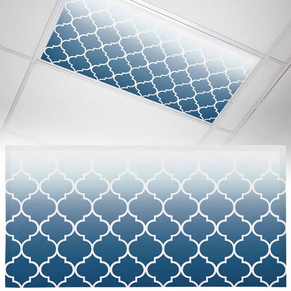 1 Pack Navy Blue Fluorescent Light Covers for Ceiling Lights Moroccan Trellis Abstract Gradient Geometric Magnetic Ceiling Light Covers Overhead Light Filters for Office Classroom Home