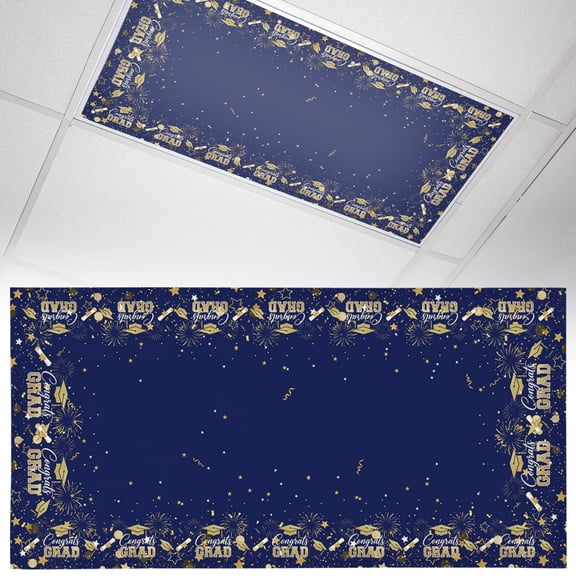 1 Pack Navy Blue Graduation Cap Fluorescent Light Covers for Ceiling Lights Gold Stars Academic Diploma Magnetic Ceiling Light Covers Overhead Light Filters for Office Classroom Home