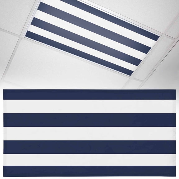 1 Pack Navy Blue White Stripes Simple Fluorescent Light Covers for Ceiling Lights, Geometric Magnetic Ceiling Light Covers Overhead Light Filters for Office Classroom Home