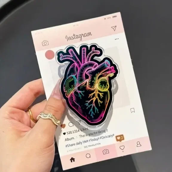 1 Pack Neon Anatomical Heart Phone Grip, Cyberpunk Medical Art Phone Grip, Rainbow Heart Anatomy Phone Stand, Futuristic Biotech Accessory, Sci-Fi Aesthetic Heart Gift