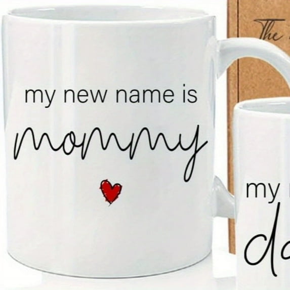 1 Pack New Parent Pregnancy Announcement Coffee Mug 11oz - Reusable Cup with "My New Name Is Daddy & Mammy" Design, C-Handle, Dishwasher Safe - Shower, Father's Day, Mother's Day Gift