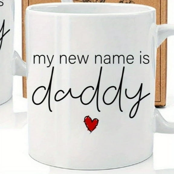 1 Pack New Parent Pregnancy Announcement Coffee Mug 11oz - Reusable Cup with "My New Name Is Daddy & Mammy" Design, C-Handle, Dishwasher Safe - Shower, Father's Day, Mother's Day Gift