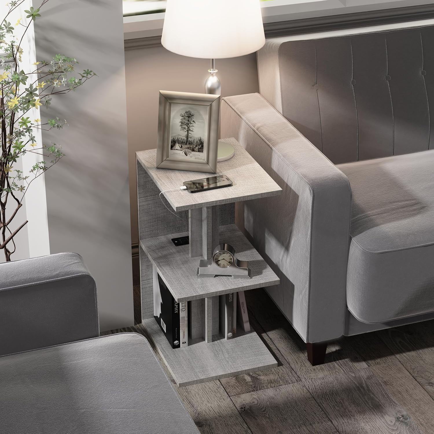 1 Pack Night Stand with Charging Station, Small Side Table for Couch ...