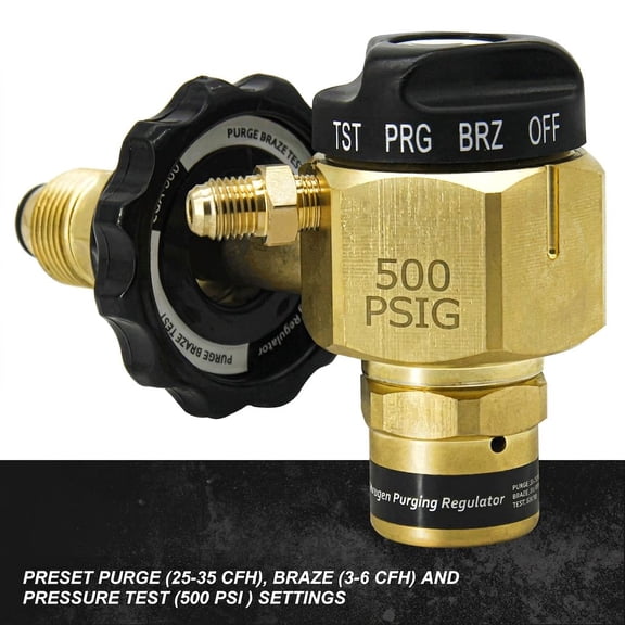 1 Pack Nitrogen Purging Regulator with Flowmeter, Brass Body, Preset Purge and Braze Flow Rates, 500 PSI Test Pressure, 1/4 Inch SAE Flare Outlet