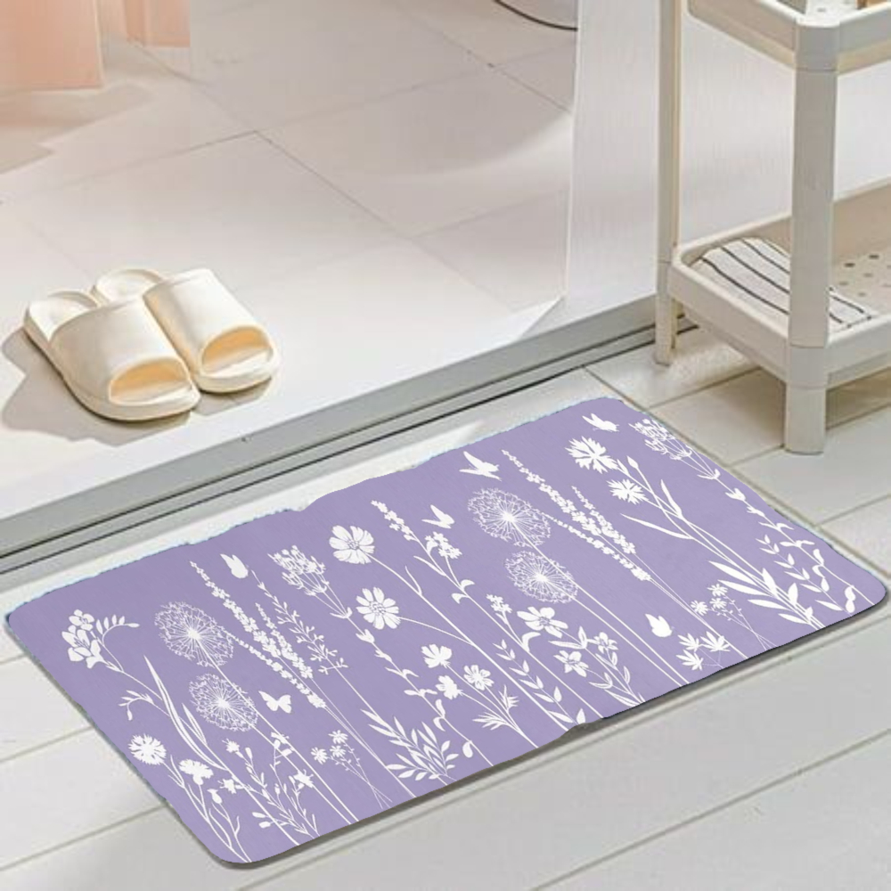 Vanity Rug 1 Pack Non-Slip Diatomite Bath Mat, bathroom rugs Lavender Floral ...