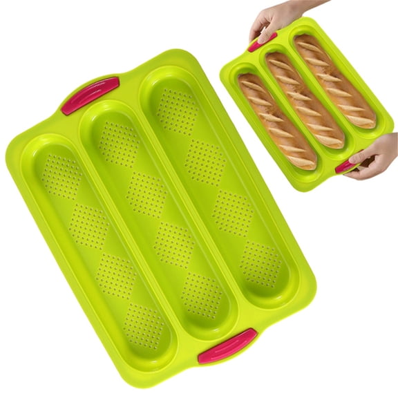 1-Pack Non-Stick Silicone French Bread Mold – 3-Cavity Loaf Pan for Baguettes, Sandwich Rolls & Gluten-Free Bread, Easy Release & No Grease Needed, Oven Safe to 450°F, 13x9.4x1 Inch, Green, By Harlik