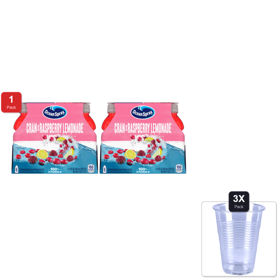 1 Pack | Ocean Spray Cran-Raspberry Lemonade Cranberry Raspberry Lemonade Juice Drinks, 10 Fl Oz Bottles, 6 Count (Pack Of 2) & 3x Disposable Cup