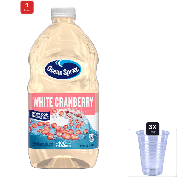 1 Pack | Ocean Spray White Cranberry Juice Drink, 64 Fl Oz Bottle (Pack Of 1) & 3x Disposable Cup