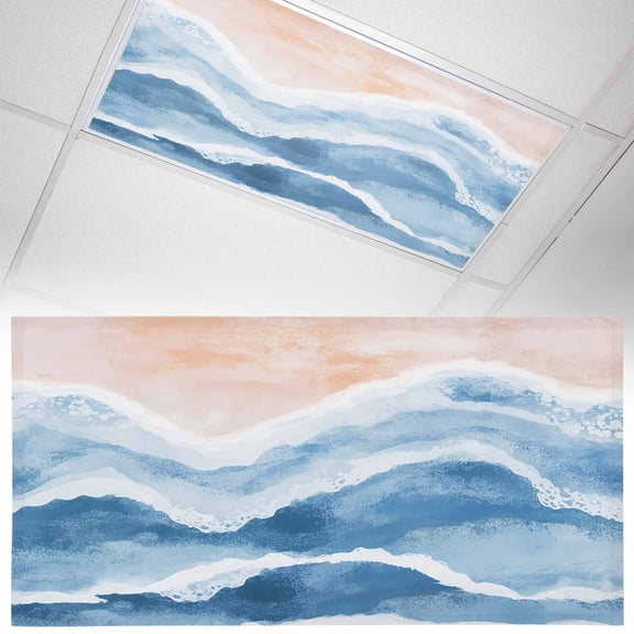 1 Pack Ocean Wave Fluorescent Light Covers for Ceiling Lights Lake Blue Gradient Beach Boho Magnetic Ceiling Light Covers Overhead Light Filters for Office Classroom Home