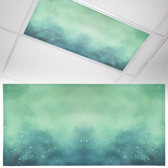 1 Pack Ombre Green Cloud Sky Fluorescent Light Covers for Ceiling Lights Starry Night Sky Gradient Nature Magnetic Ceiling Light Covers Overhead Light Filters for Office Classroom Home