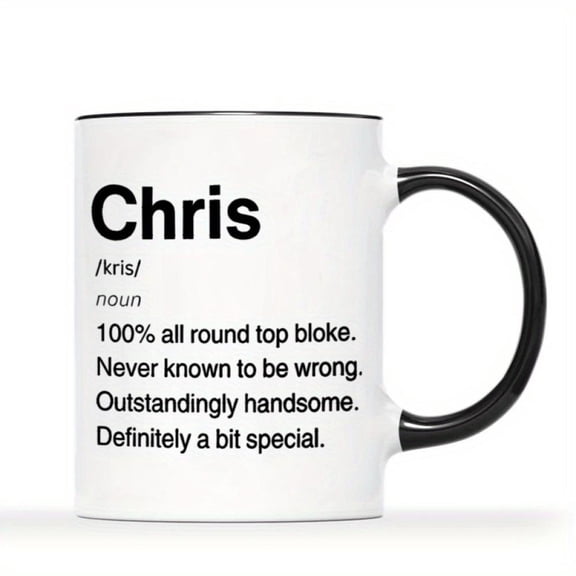 1 Pack One Chris Definition Ceramic Coffee Mug 11oz Insulated Reusable Dishwasher Cup with Humorous Design Men Birthday or Holiday Gifts Contrast Hand