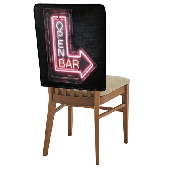 1 Pack Open Bar Sign Chair Back Covers Modern Shining Red Neon Arrow Glowing Tubes Stretchable Removable Chair Slipcovers Washable Seat Covers for Dining Room Kitchen Restaurant 19 x 18 Inch