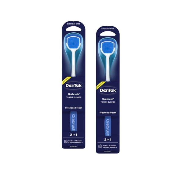 DenTek Orabrush Tongue Cleaner 2 in 1 Ultra Soft Micro Pointed Bristles with Scraper Freshens Breath 1 Count (Pack of 2)