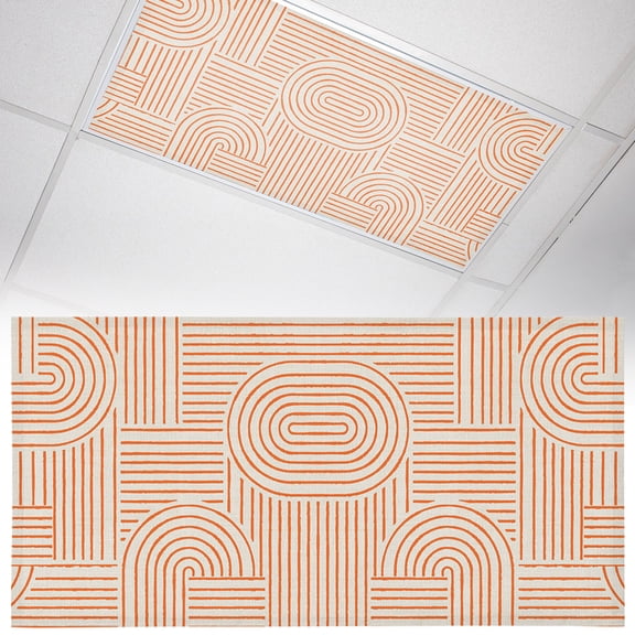 1 Pack Orange Arches Fluorescent Light Covers for Ceiling Lights Abstract Modern Minimalist Curves Line Geometric Magnetic Ceiling Light Covers Overhead Light Filters for Office Classroom Home