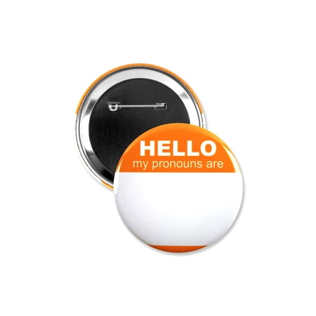 1 Pack - Orange Hello My Pronouns Are "Write-In" LGBTQ+ Pinback Button - 3 Inch