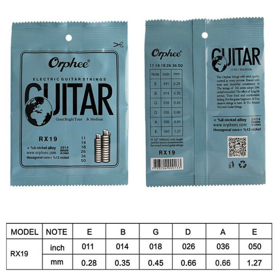 1 Pack Orphee RX19 Guitar Strings Electric Guitar Strings 6 String Set - Thin 11-50