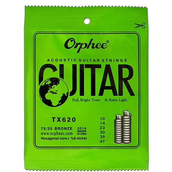 1 Pack Orphee TX620 Acoustic Guitar Strings 6 Strings Set Hexagonal Carbon Core 75/25 Bronze Light 10-47