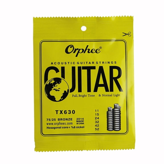 1 Pack Orphee TX630 Guitar Strings Acoustic Guitar Strings 6 Strings Set Hexagonal Carbon Core 75/25 Bronze Light 11-52