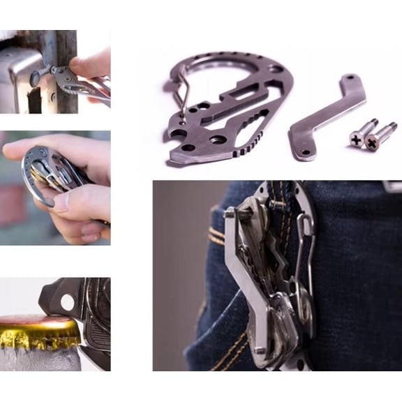 1-Pack Outdoor Stainless Steel Carabiner Clip Keychain, Durable Key Holder Organizer, Portable Multi-Function EDC Clip for Camping Hiking Daily Use TIKA