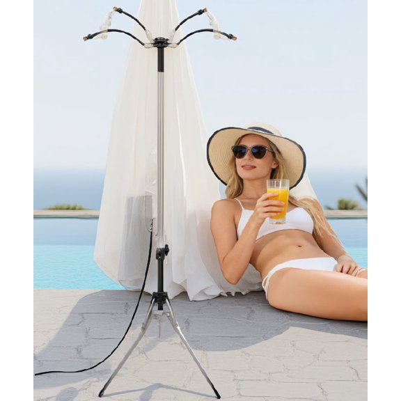 1-Pack Outdoor Patio , Adjustable 2.65.3 FT Standing Misting System, 4 Brass Nozzles, Tripod with Stakes for Backyard, Deck & Garden