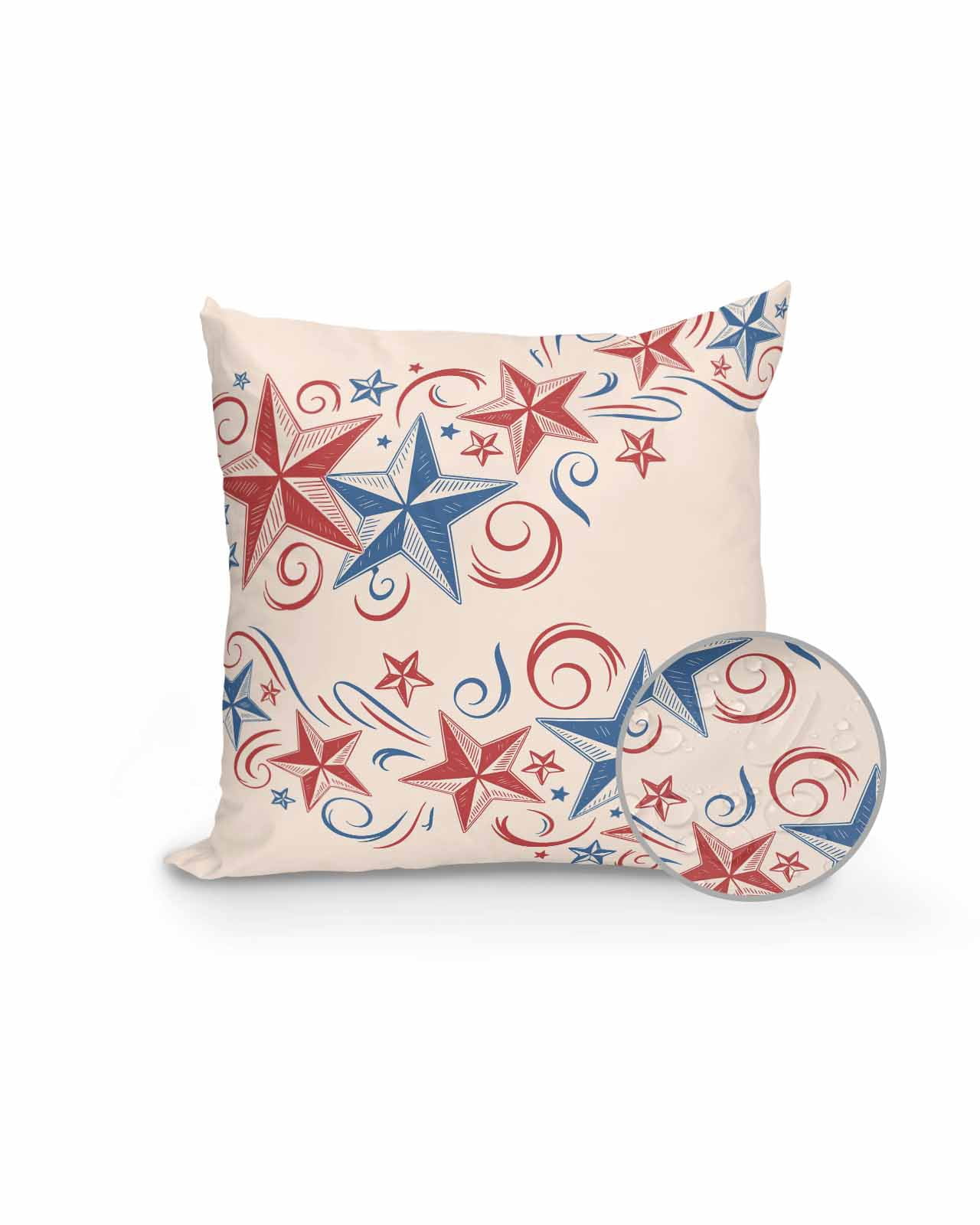 1 Pack Outdoor Pillows Waterproof, American Star Indoor/Outdoor Throw Pillows with Inserts, Blue Red Patriotic 4th of July Classic Tan Decorative Pillow for Patio Furniture Chairs Couch