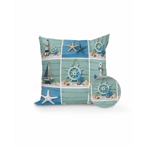 1 Pack Outdoor Pillows Waterproof, Anchor Nautical Indoor/Outdoor Throw Pillows with Inserts, Wooden Starfish Rudder Vintage Art Decorative Pillow for Patio Furniture Chairs Couch