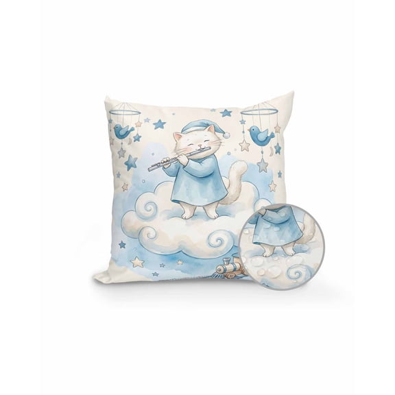 1 Pack Outdoor Pillows Waterproof, Beige Cartoon Cats Indoor/Outdoor Throw Pillows with Inserts, Cute Cats Sleeping Dreams Clouds Decorative Pillow for Patio Furniture Chairs Couch