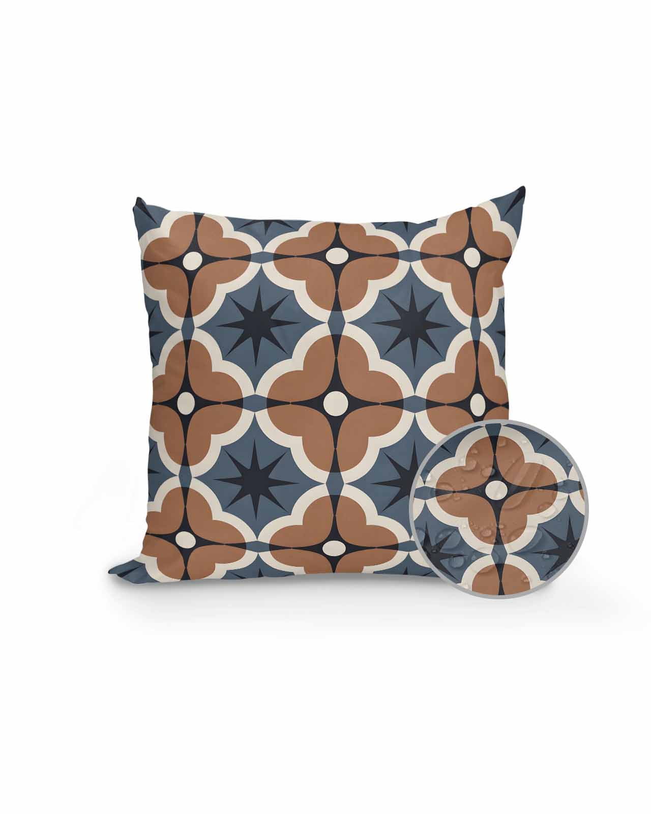 1 Pack Outdoor Pillows Waterproof, Blue Brown Flowers Indoor/Outdoor Throw Pillows with Inserts, Farmhouse Boho Geometric Floral Decorative Pillow for Patio Furniture Chairs Couch