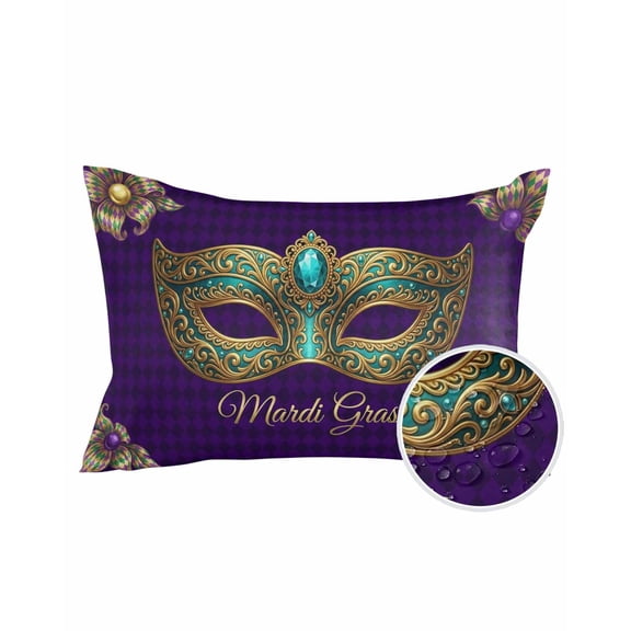 1 Pack Outdoor Pillows Waterproof, Carnival Indoor/Outdoor Throw Pillows with Inserts, Modern Chic Mask Flower Purple Plaid Checkered Decorative Pillow for Patio Furniture Chairs Couch