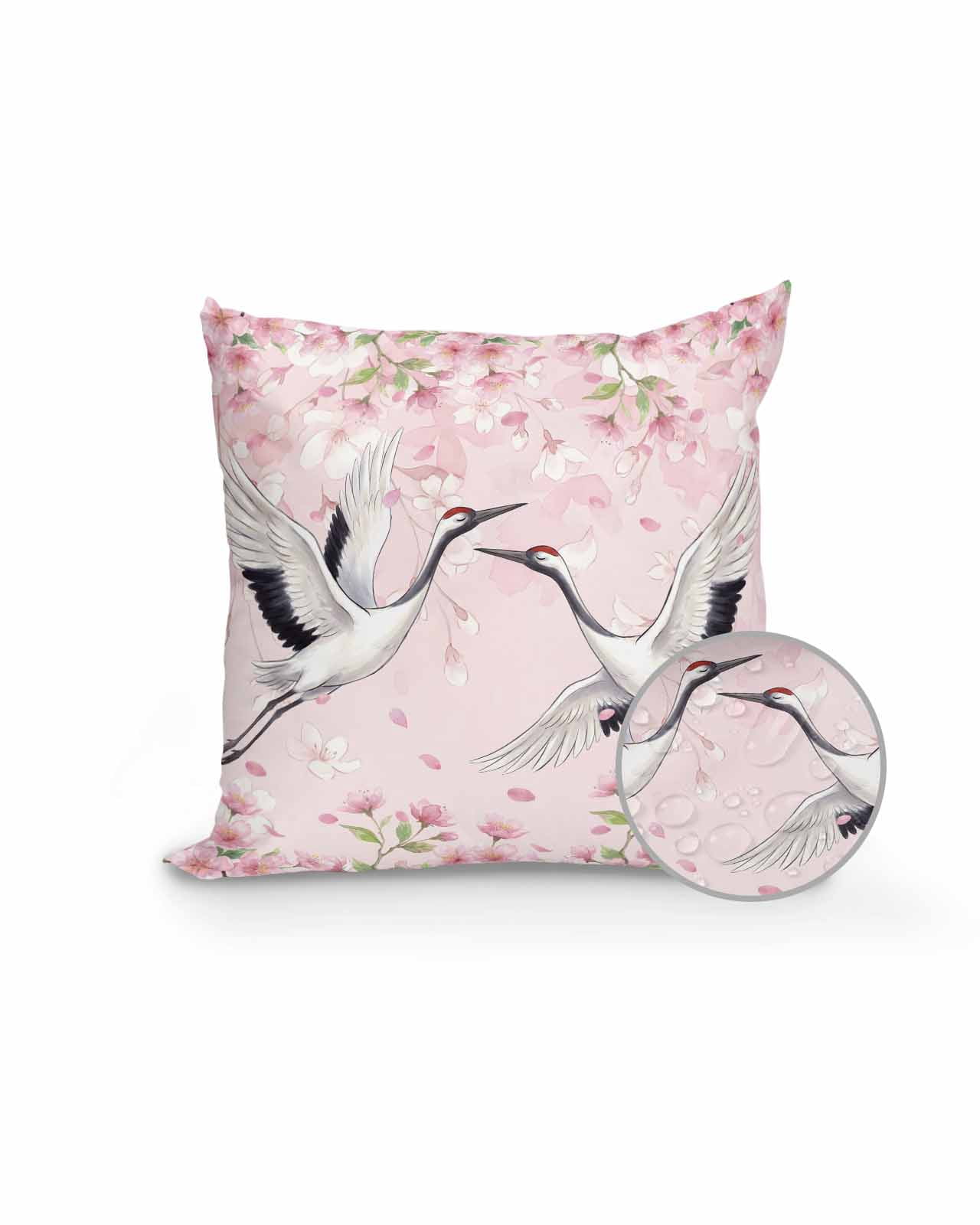 1 Pack Outdoor Pillows Waterproof, Cherry Blossom Crane Indoor/Outdoor Throw Pillows with Inserts, Pink Spring Modern Farmhouse Floral Decorative Pillow for Patio Furniture Chairs Couch