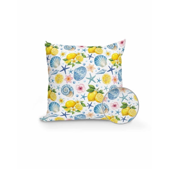 1 Pack Outdoor Pillows Waterproof, Coastal Indoor/Outdoor Throw Pillows with Inserts, Summer Lemon Flower Shell Starfish Nautical Decorative Pillow for Patio Furniture Chairs Couch