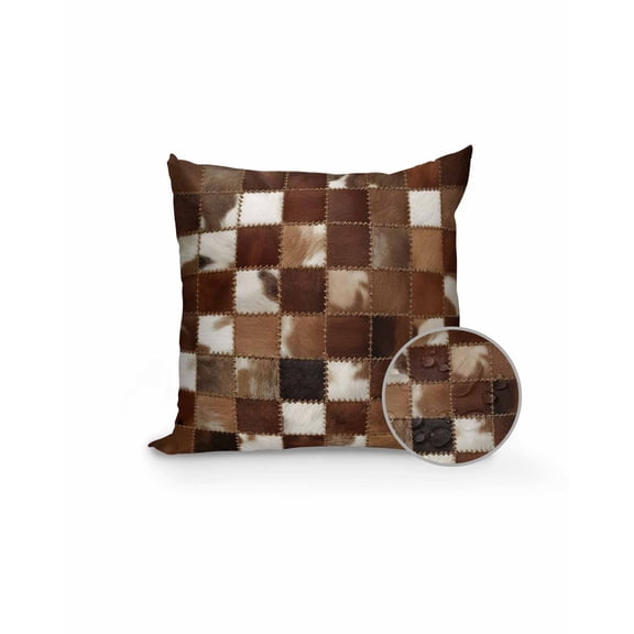 1 Pack Outdoor Pillows Waterproof, Cow Fur Print Indoor/Outdoor Throw Pillows with Inserts, Farmhouse Patchwork Western Cowhide Brown Decorative Pillow for Patio Furniture Chairs Couch