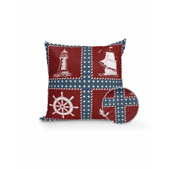 1 Pack Outdoor Pillows Waterproof, Nautical Coastal Indoor/Outdoor Throw Pillows with Inserts, Blue Red Lighthouse Sailing Anchor Rudder Decorative Pillow for Patio Furniture Chairs Couch