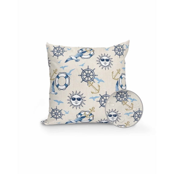 1 Pack Outdoor Pillows Waterproof, Navy Blue Rudder Anchor Indoor/Outdoor Throw Pillows with Inserts, Summer Animals Nautical Rustic Decorative Pillow for Patio Furniture Chairs Couch