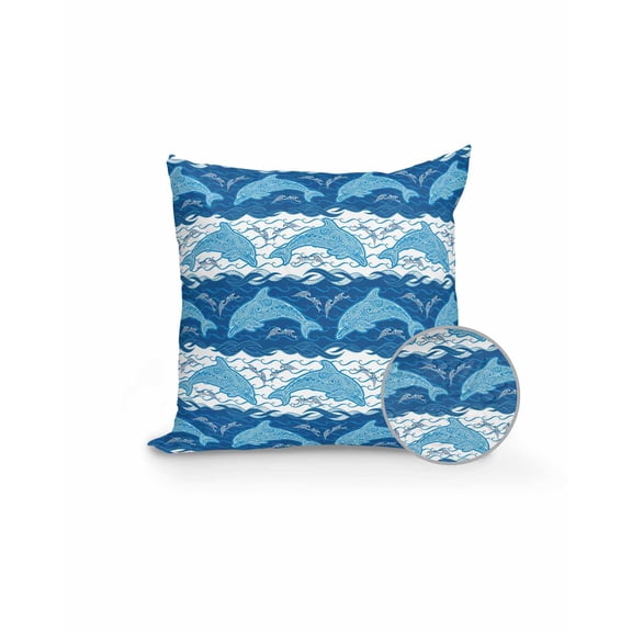 1 Pack Outdoor Pillows Waterproof, Ocean Dolphin Indoor/Outdoor Throw Pillows with Inserts, Summer Blue Nautical Coastal Waves Decorative Pillow for Patio Furniture Chairs Couch