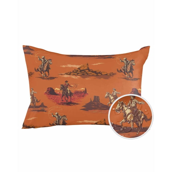 1 Pack Outdoor Pillows Waterproof, Orange Western Cowboys Indoor/Outdoor Throw Pillows with Inserts, Vintage Country Horse Mountain Decorative Pillow for Patio Furniture Chairs Couch