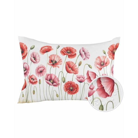 1 Pack Outdoor Pillows Waterproof, Red Pink Poppy Indoor/Outdoor Throw Pillows with Inserts, Spring Summer Farmhouse Floral Botanical Decorative Pillow for Patio Furniture Chairs Couch