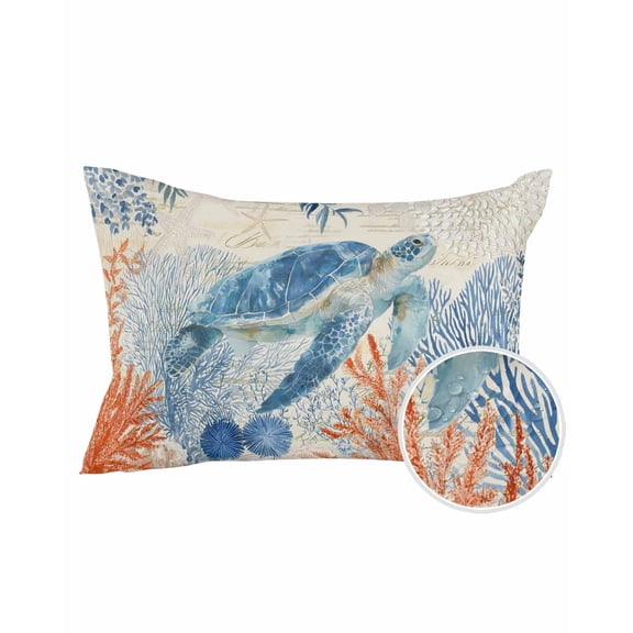 1 Pack Outdoor Pillows Waterproof, Sea Turtle Coastal Indoor/Outdoor Throw Pillows with Inserts, Blue Red Summer Beach Coral Nautical Vintage Decorative Pillow for Patio Furniture Chairs Couch