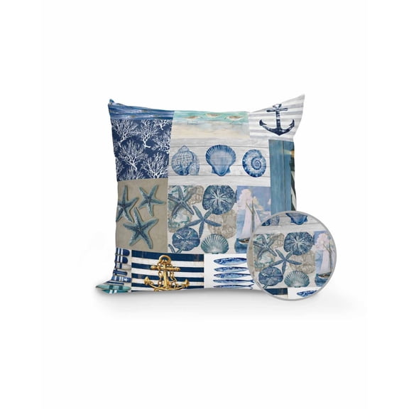 1 Pack Outdoor Pillows Waterproof, Summer Coastal Indoor/Outdoor Throw Pillows with Inserts, Nautical Anchor Sailboat Marine Life Vintage Decorative Pillow for Patio Furniture Chairs Couch