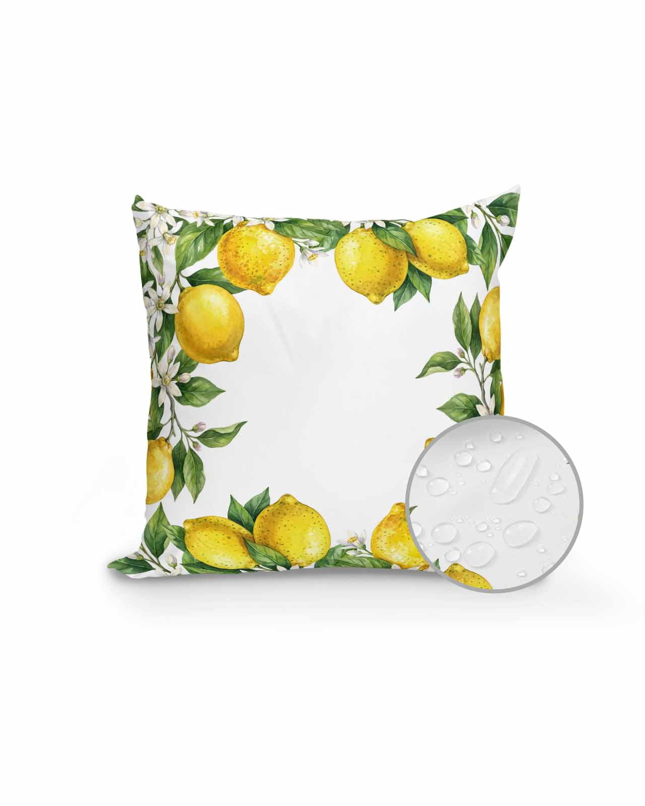 1 Pack Outdoor Pillows Waterproof, Summer Lemons Indoor/Outdoor Throw Pillows with Inserts, Fruits White Flowers Farmhouse Country Decorative Pillow for Patio Furniture Chairs Couch